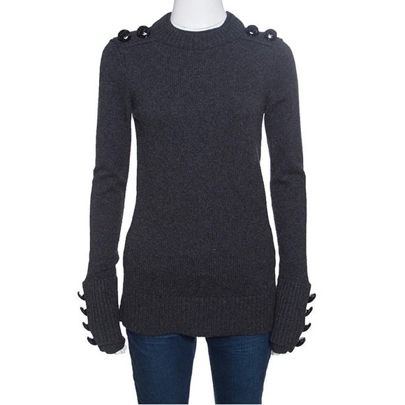 Burberry Prorsum Grey Merino Wool and Cashmere Shoulder Button Detail Sweater S - Picture 1 of 11